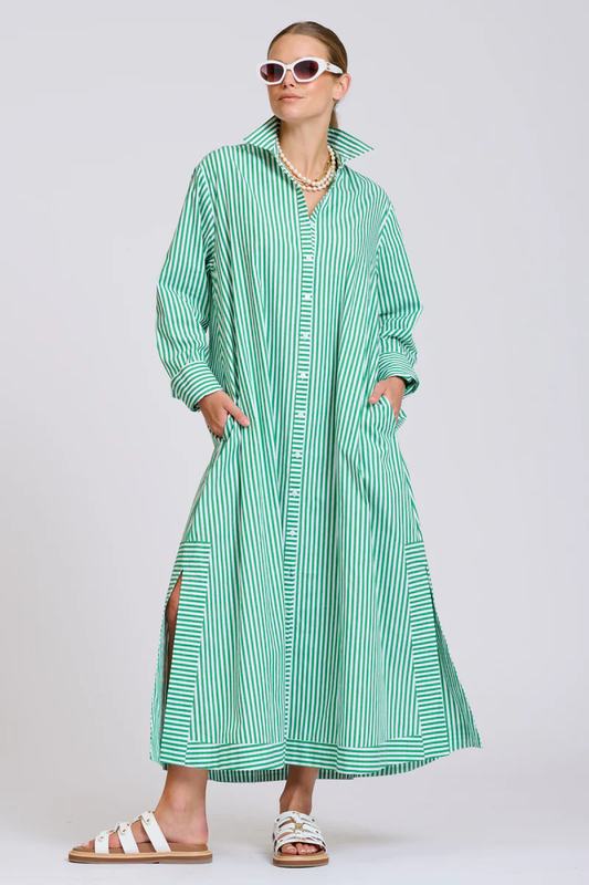 The Sybil Oversized Dress - Bright Green Stripe