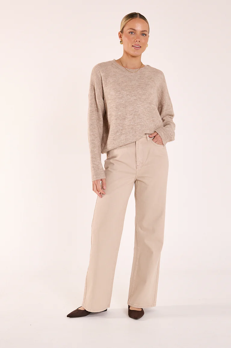 Olive Tie Neck Knit - Mocha Marle