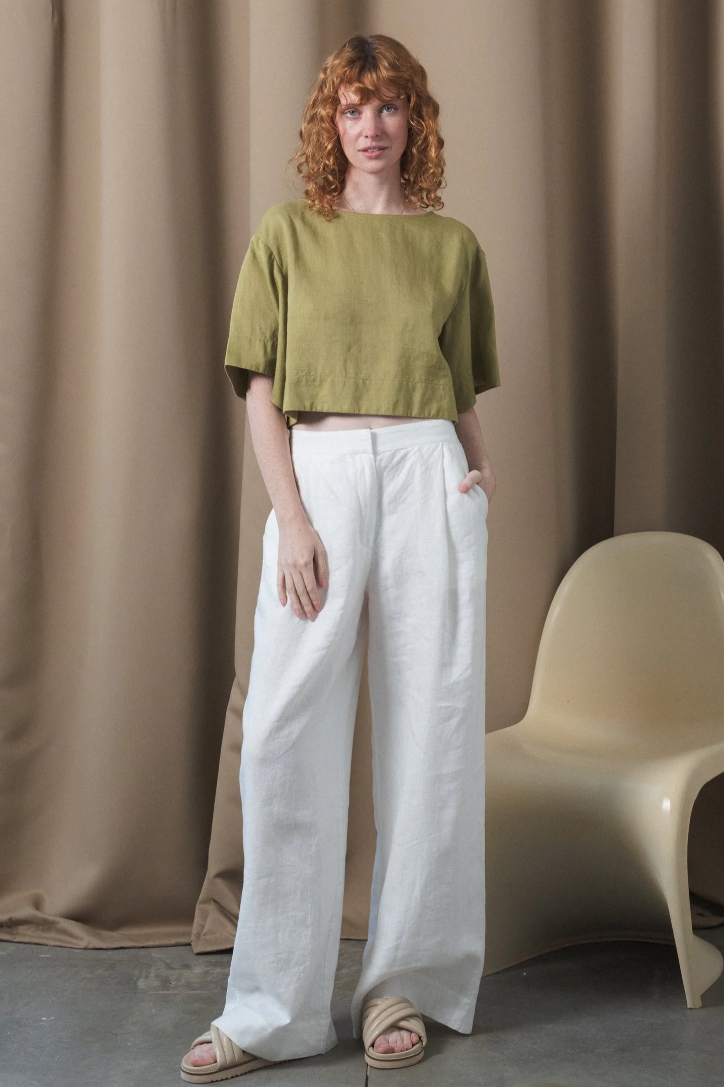 Maya Linen Top Olive