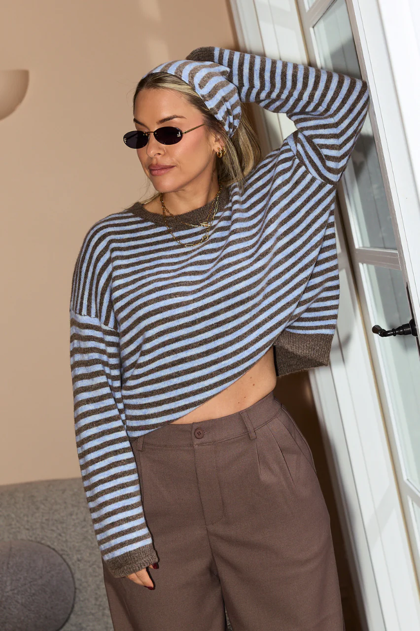 Olive Tie Neck Knit - Blue Cocoa