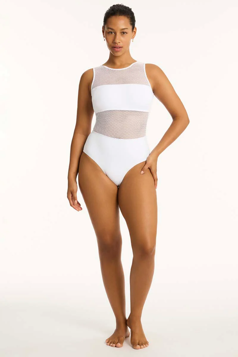 Drift High Neck One Piece - White
