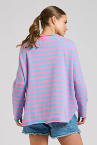 Raw Summer Sweatshirt - Pink/Mid Blue Stripe