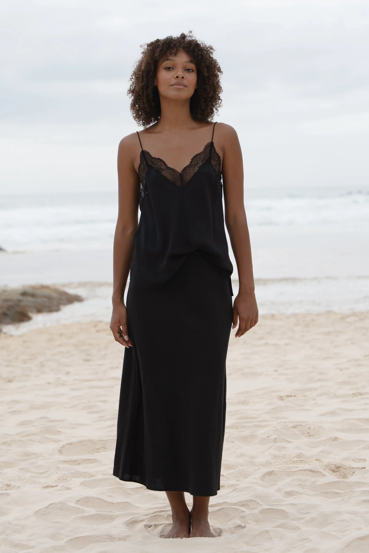 Riley Bias Linen Skirt Black
