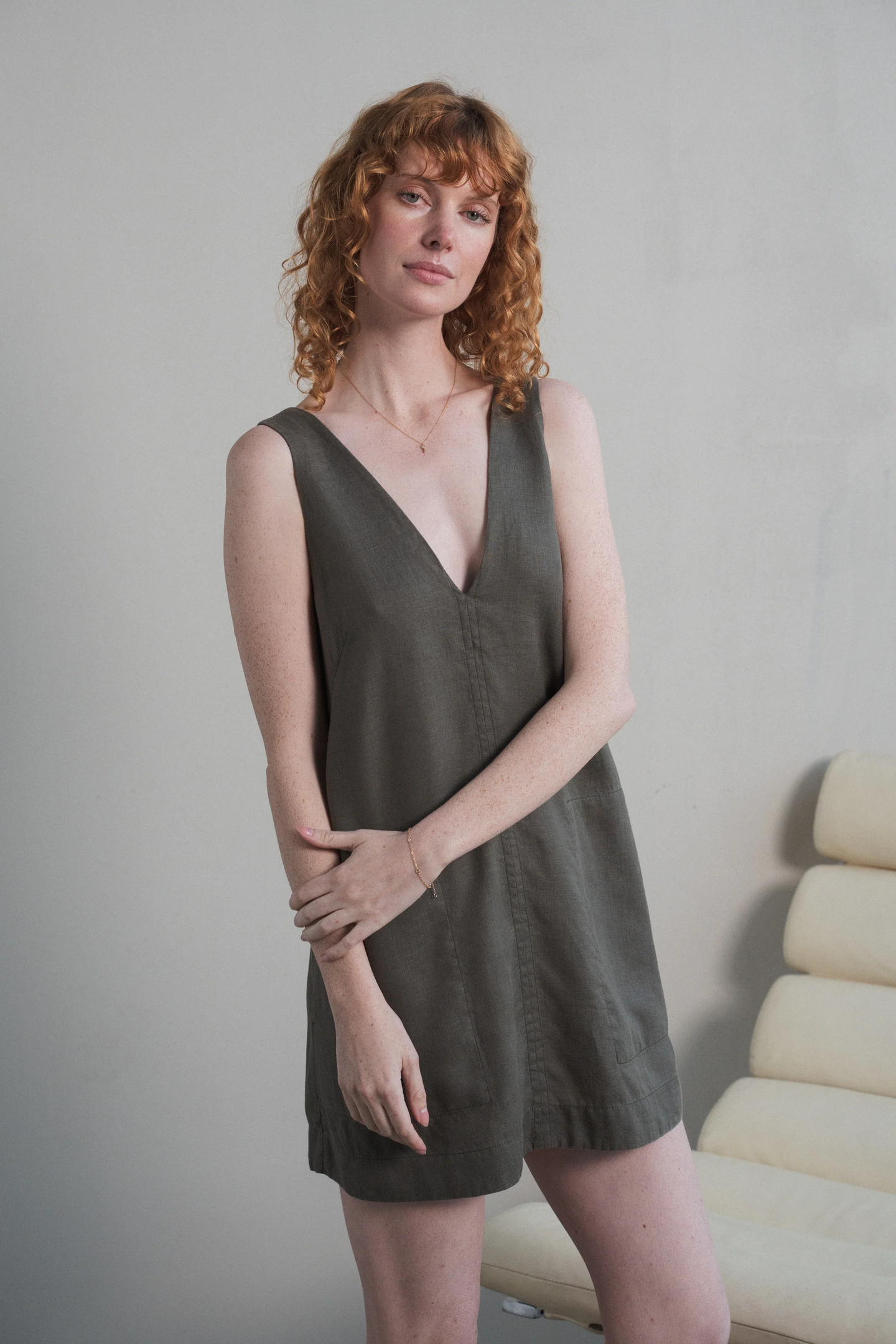 Isla Linen Dress Khaki