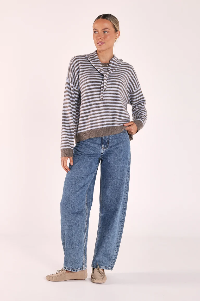 Olive Tie Neck Knit - Blue Cocoa