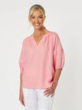 Load image into Gallery viewer, Diana Linen Pleat Sleeve Top - Coral