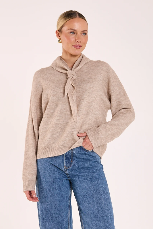Olive Tie Neck Knit - Mocha Marle