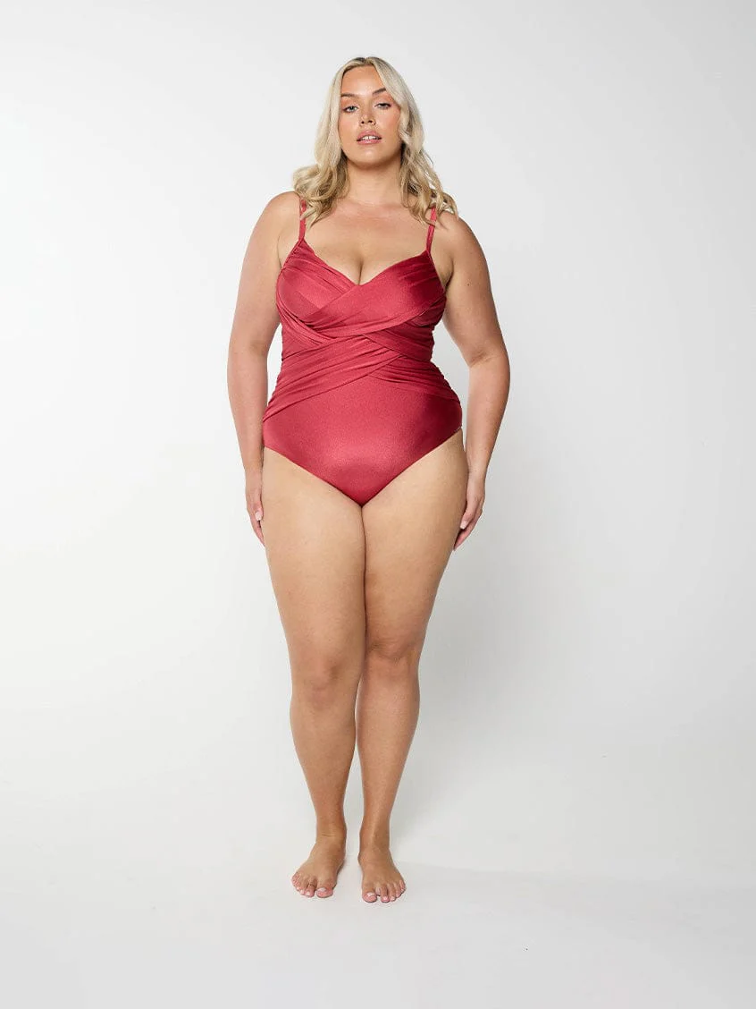 Metallic Sangria Criss Cross One Piece