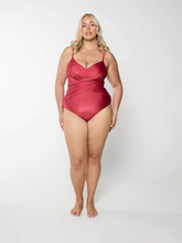 Load image into Gallery viewer, Metallic Sangria Criss Cross One Piece