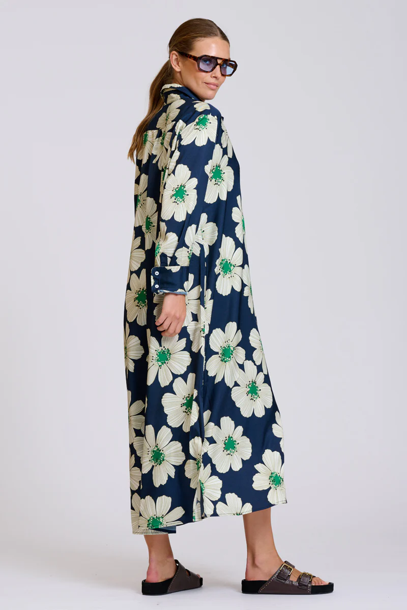 The Luxe Luna Longline Shirt Dress - Navy and Green Floral