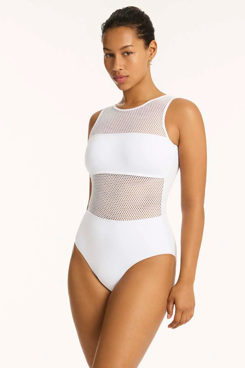 Drift High Neck One Piece - White