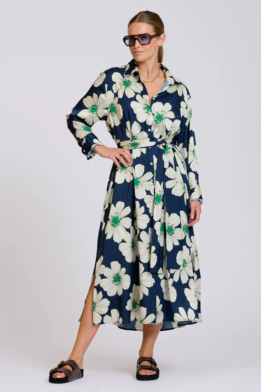 The Luxe Luna Longline Shirt Dress - Navy and Green Floral