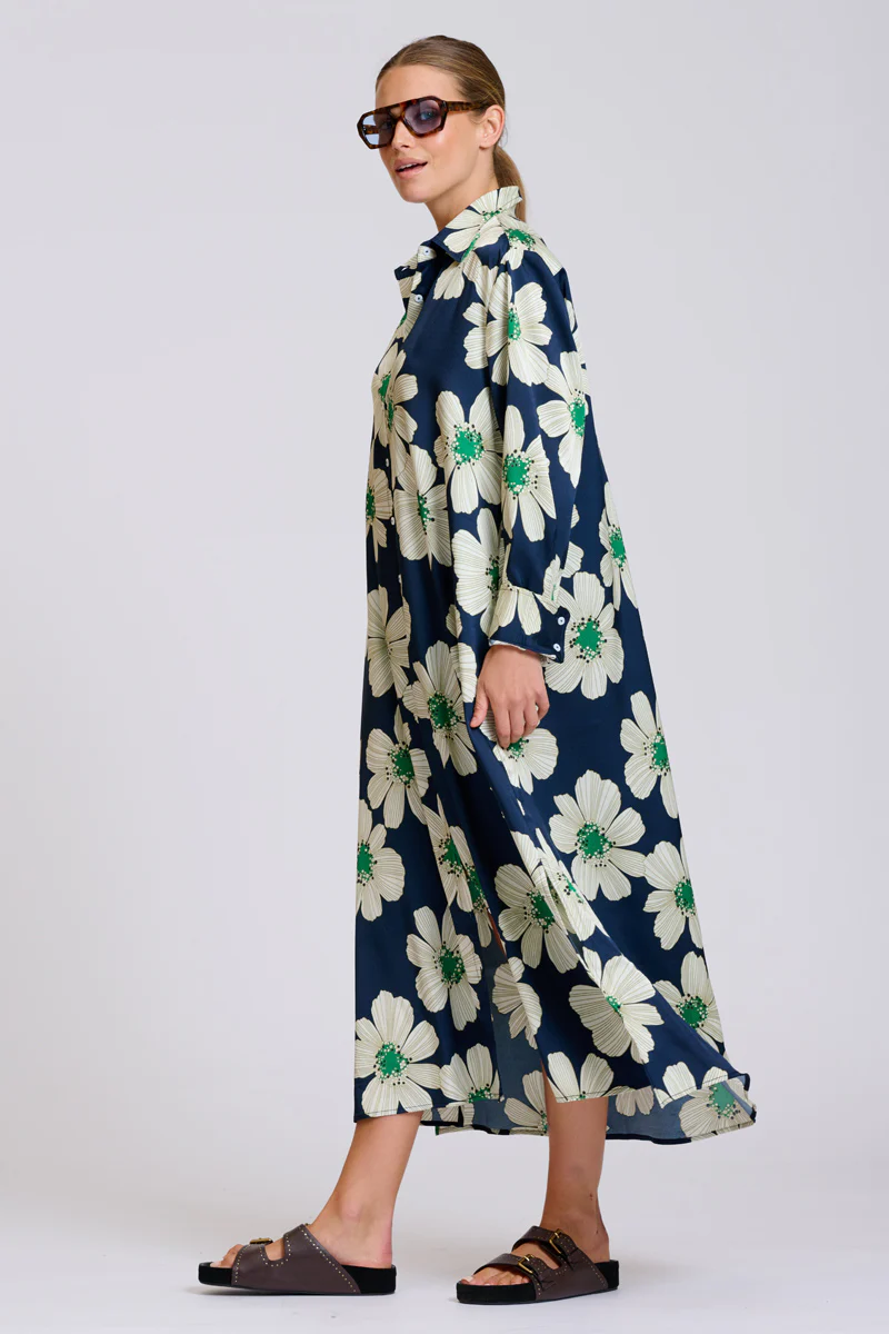 The Luxe Luna Longline Shirt Dress - Navy and Green Floral