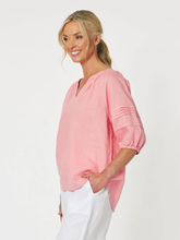Load image into Gallery viewer, Diana Linen Pleat Sleeve Top - Coral