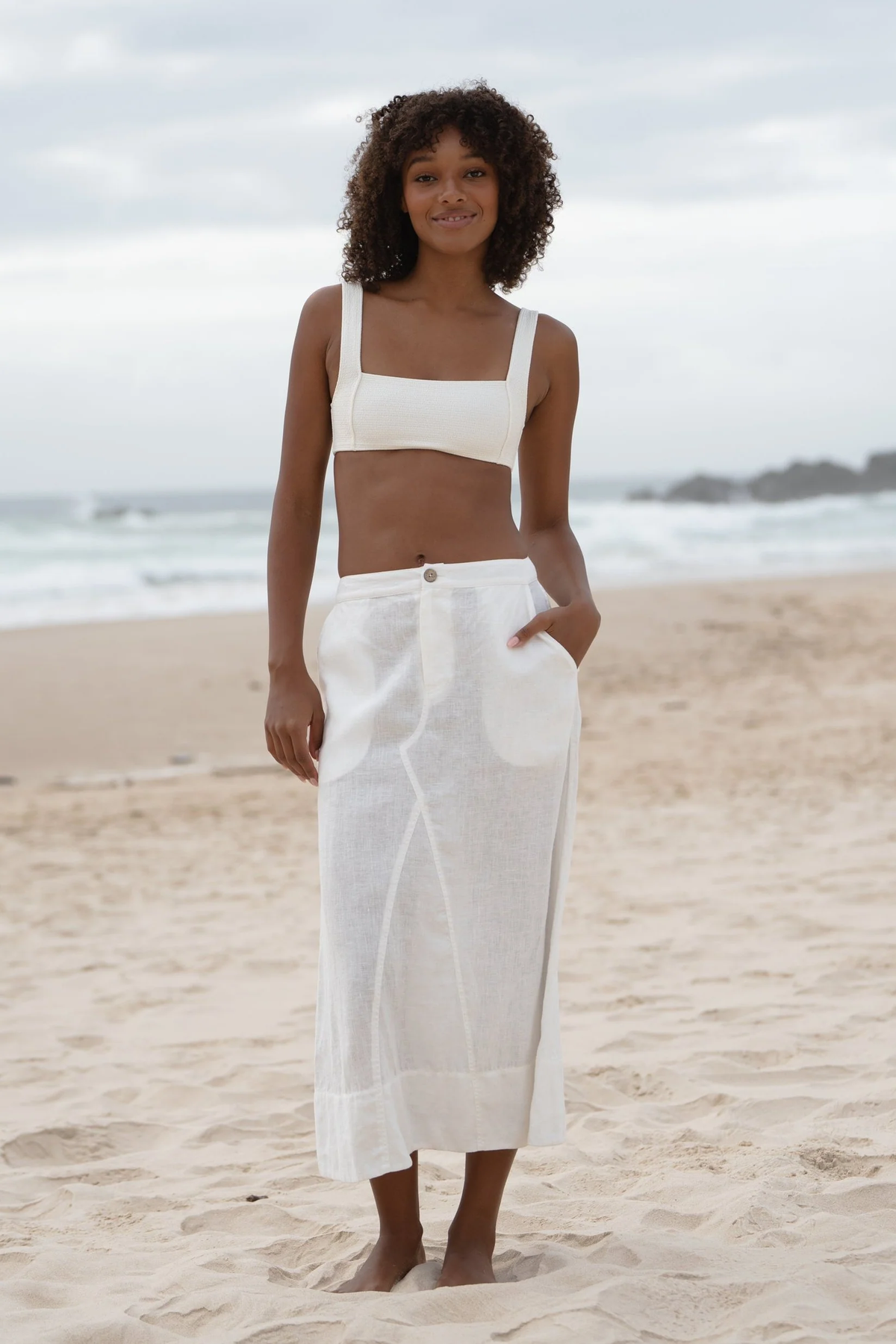 Gia Linen Skirt Ivory