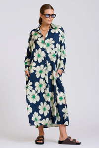 The Luxe Luna Longline Shirt Dress - Navy and Green Floral