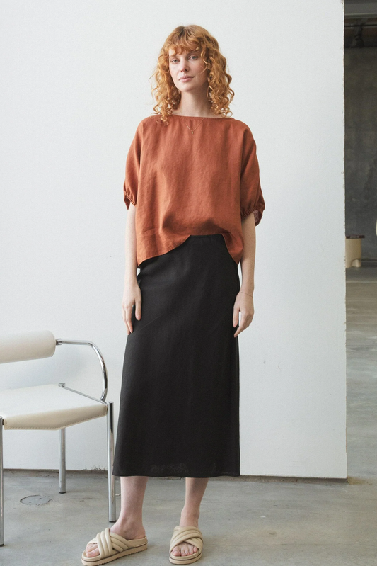 Riley Bias Linen Skirt Black