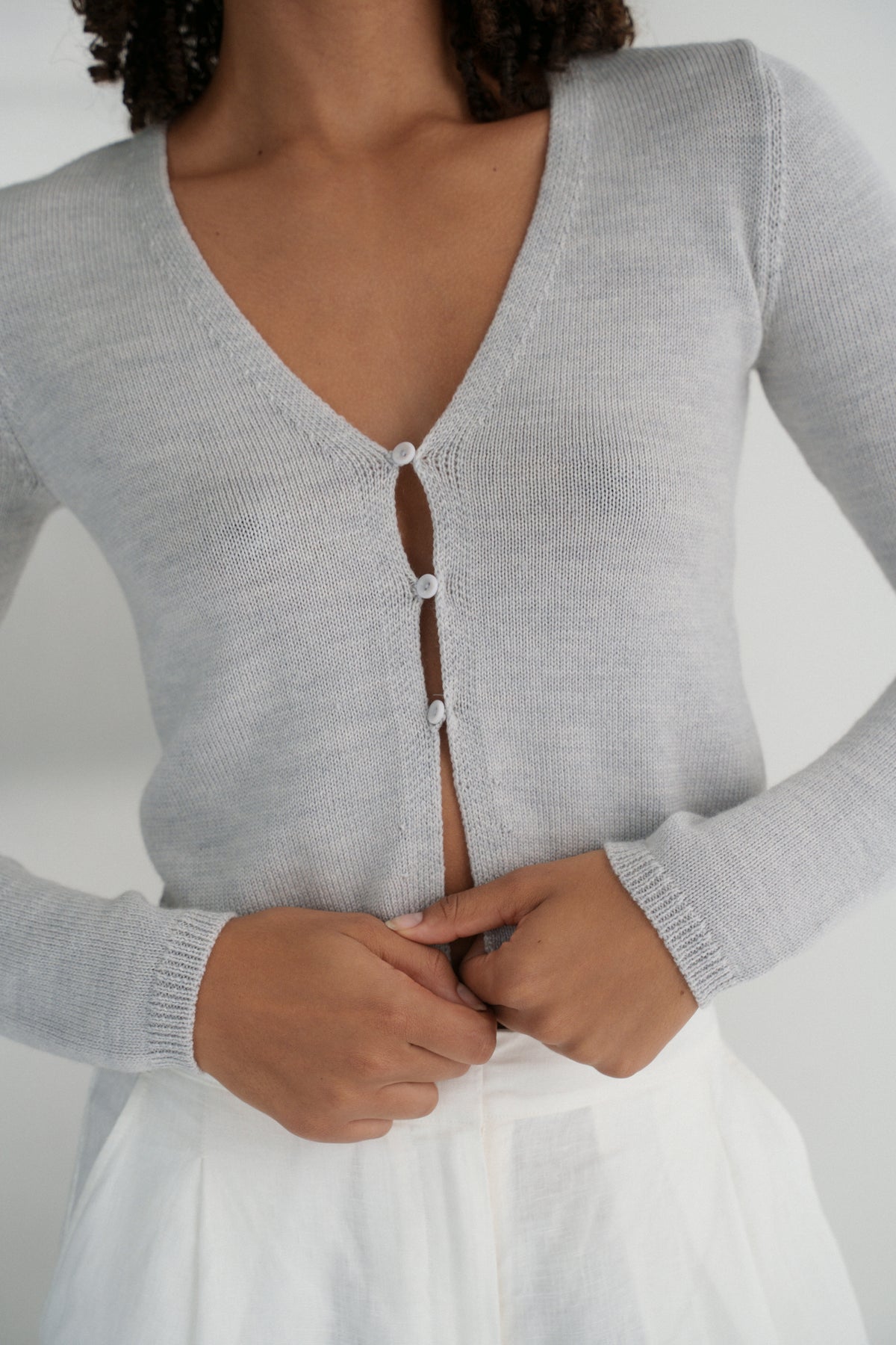 Indie Pine Merino Cardi Knit Fog