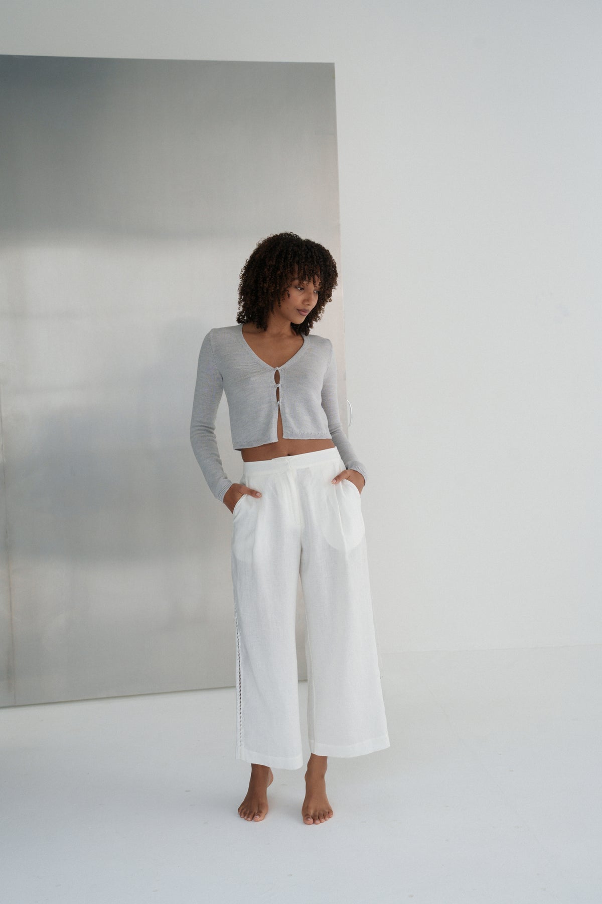 Indie Pine Merino Cardi Knit Fog