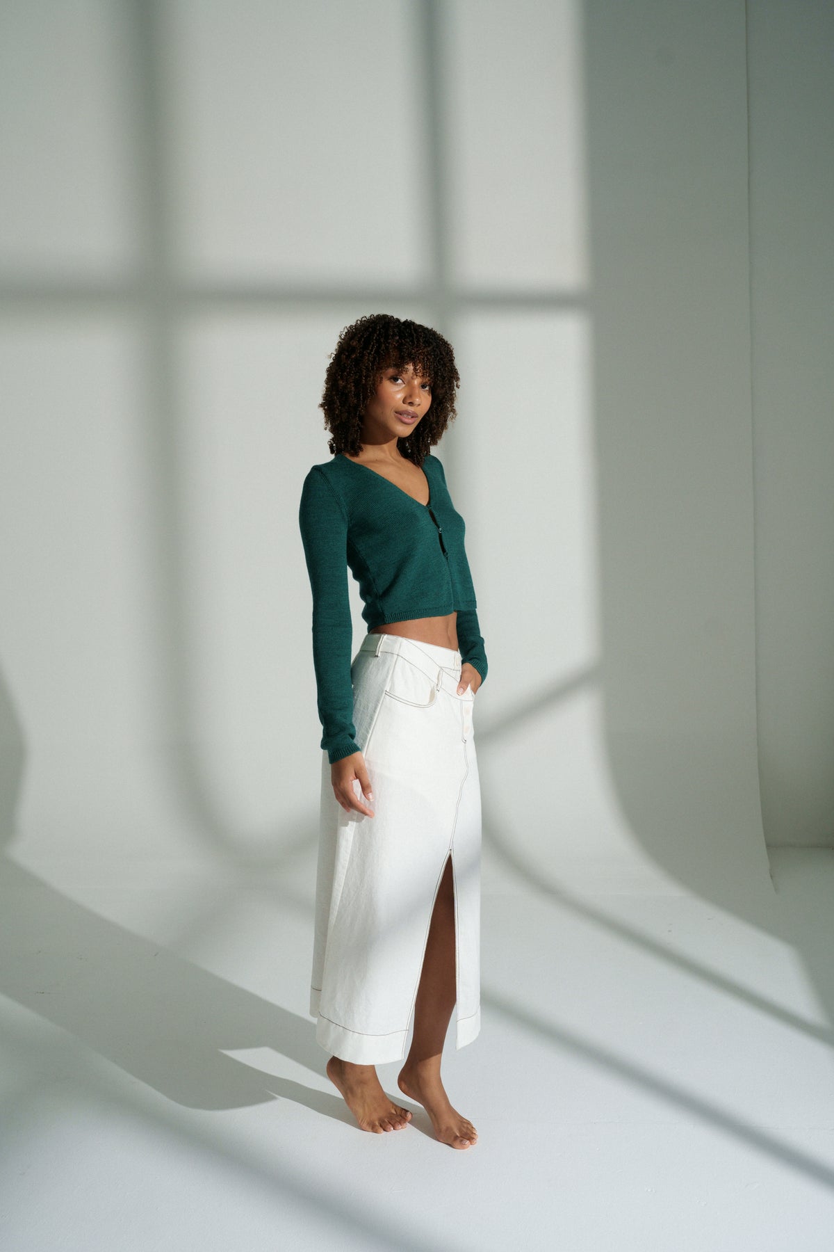 Indie Pine Merino Cardi Knit Pine