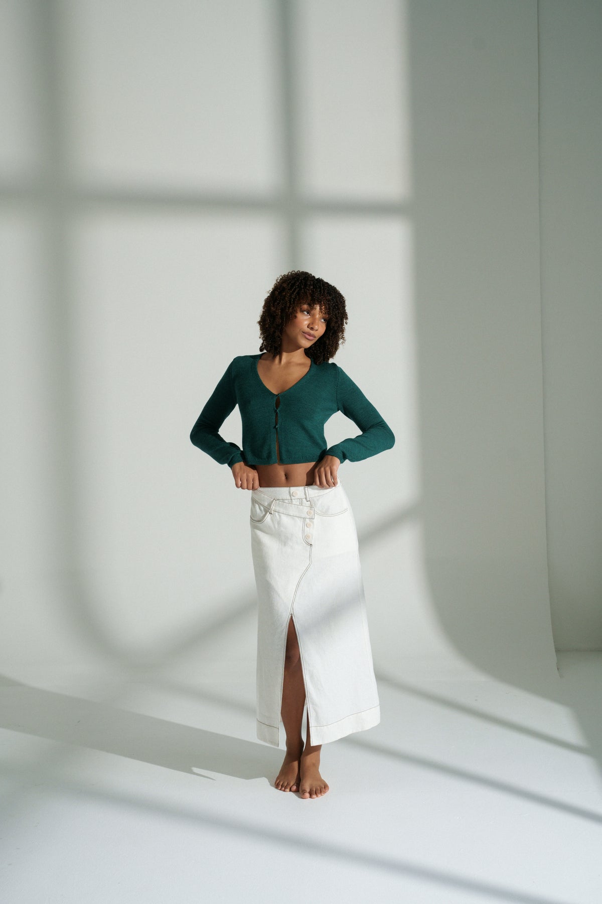 Indie Pine Merino Cardi Knit Pine