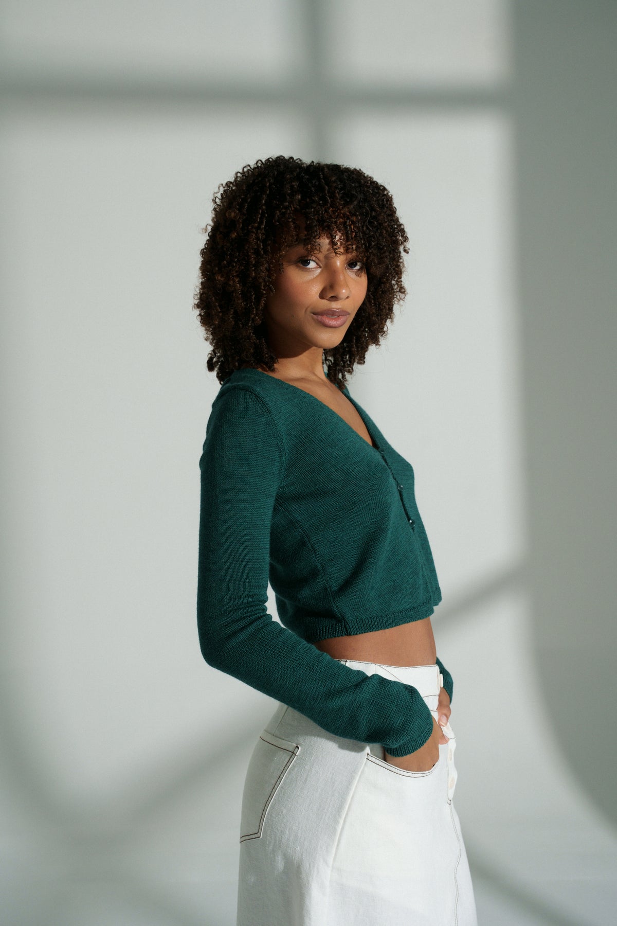 Indie Pine Merino Cardi Knit Pine