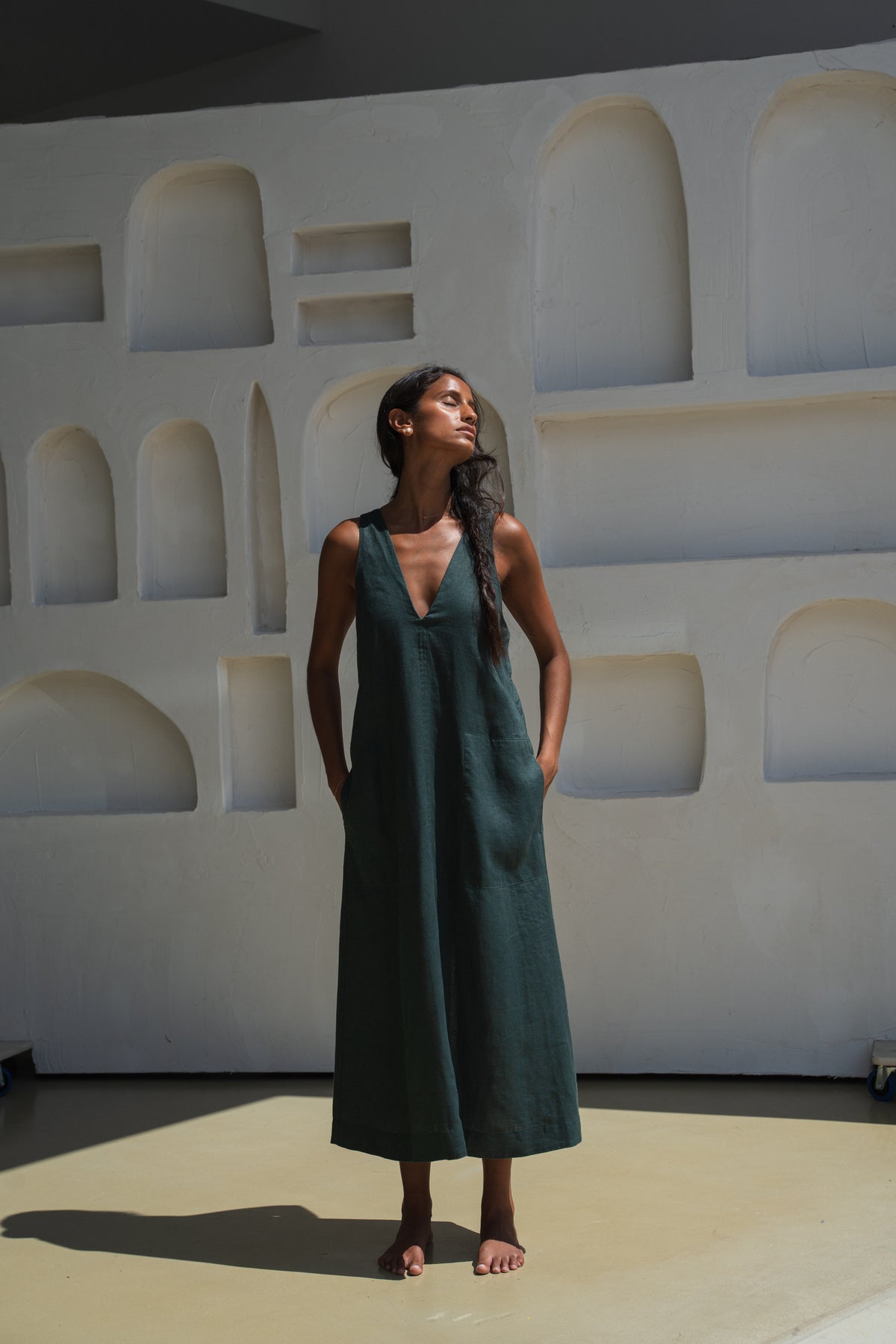 Iris Linen Dress Forest