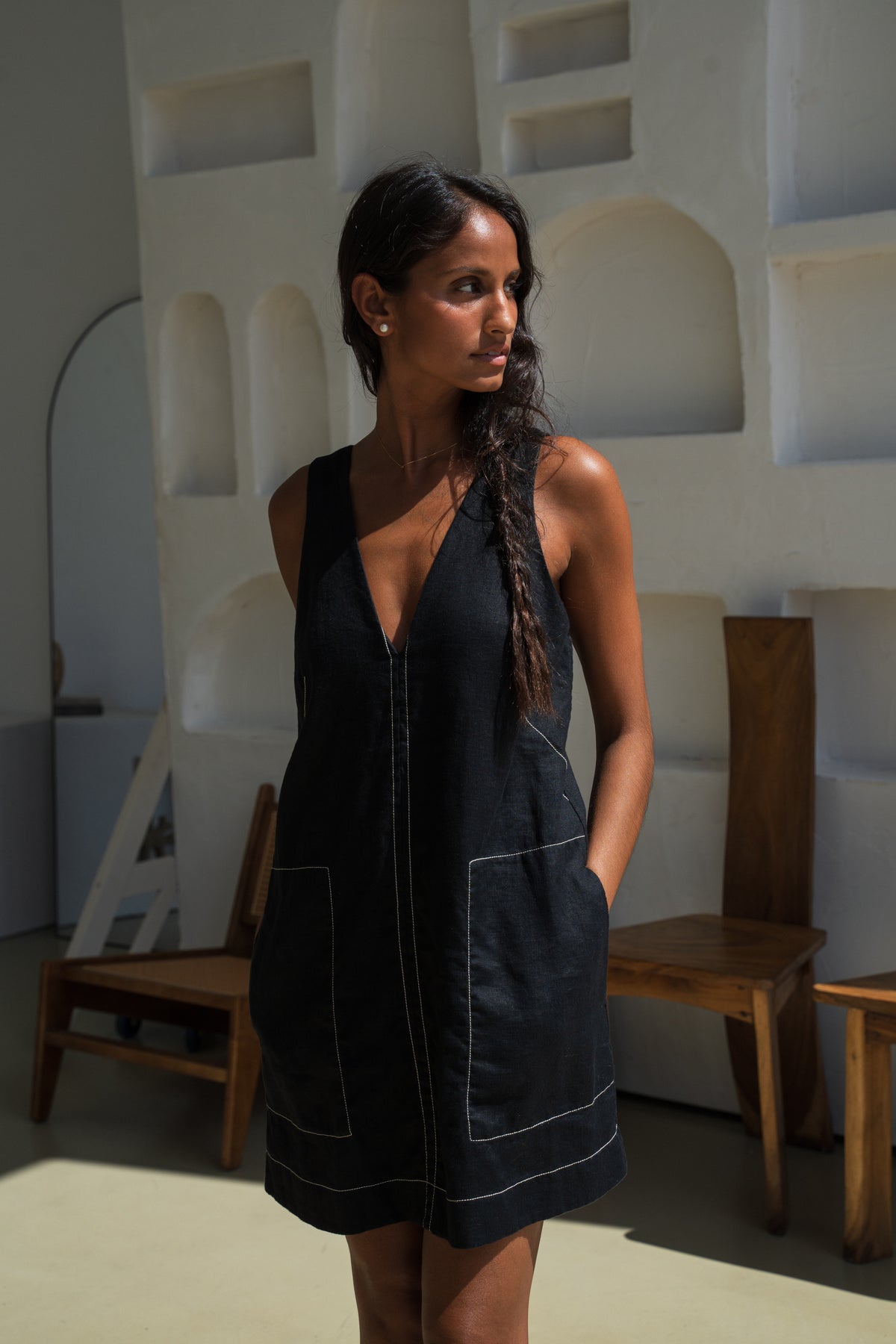 Isla Linen Dress Black