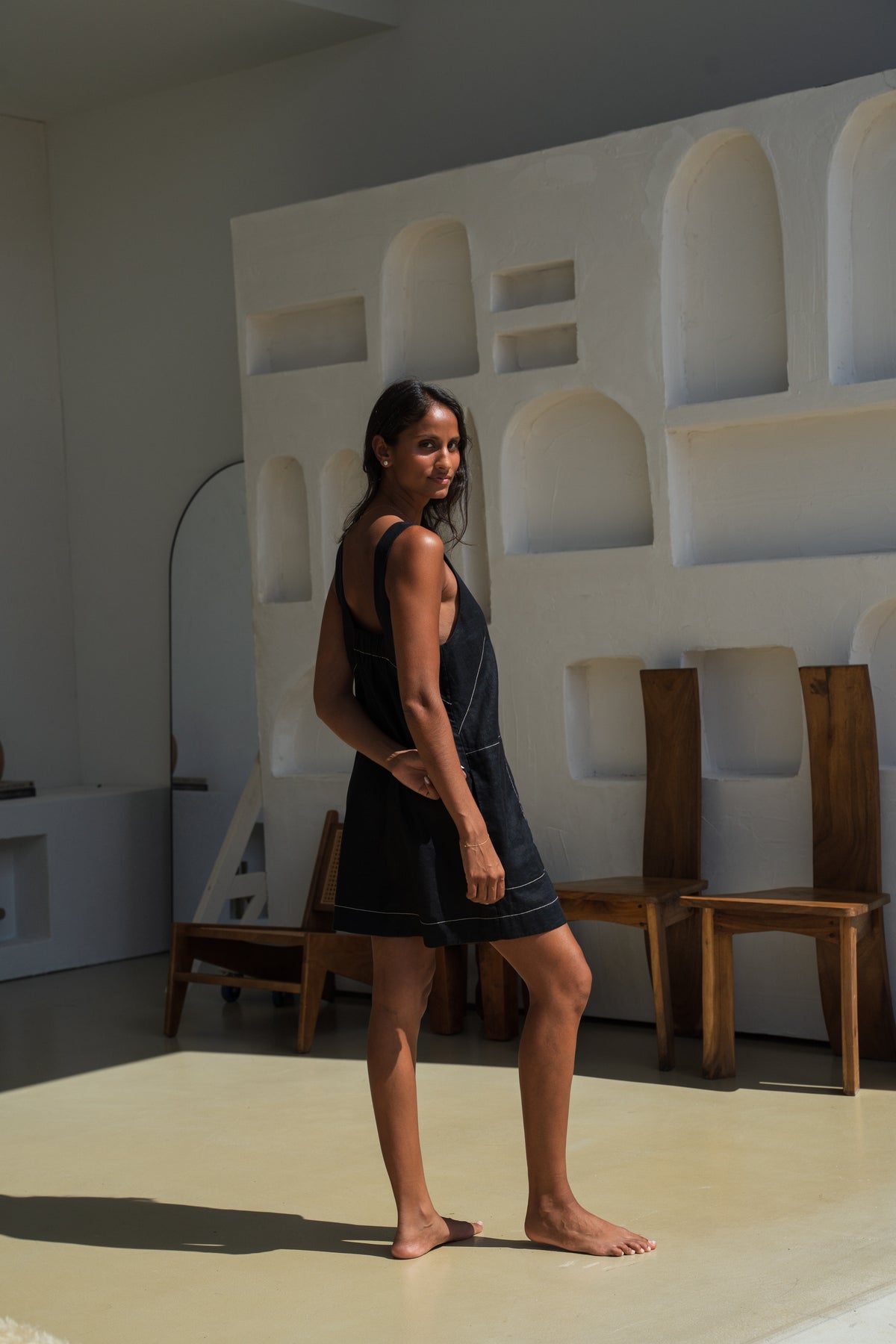 Isla Linen Dress Black
