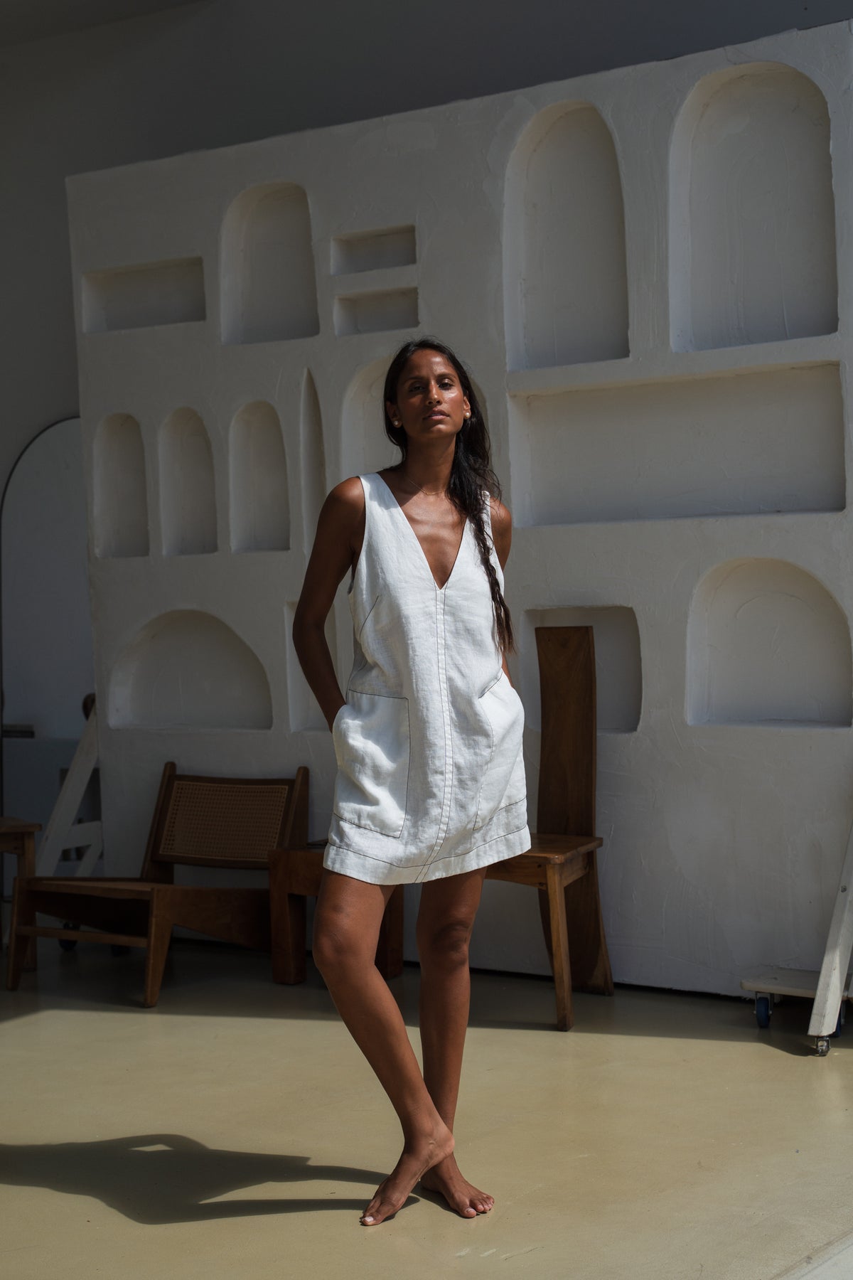 Isla Linen Dress Ivory