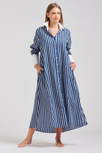 Load image into Gallery viewer, The Leah Oversized Longline Shirtdress - Blue Combo Stripe