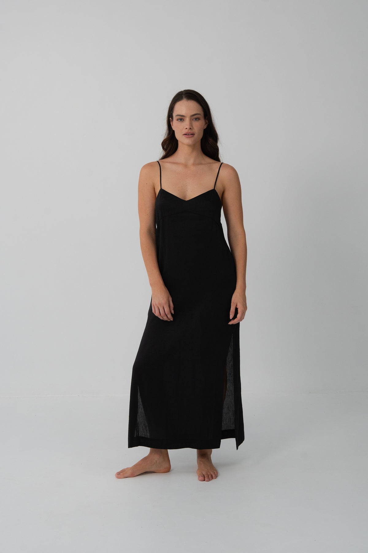 Ally Linen Silk Slip Black