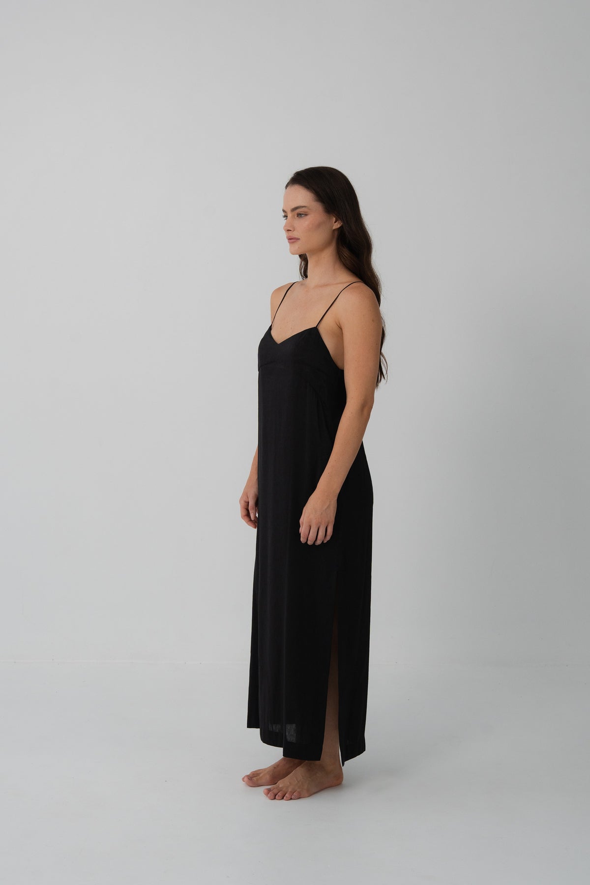 Ally Linen Silk Slip Black