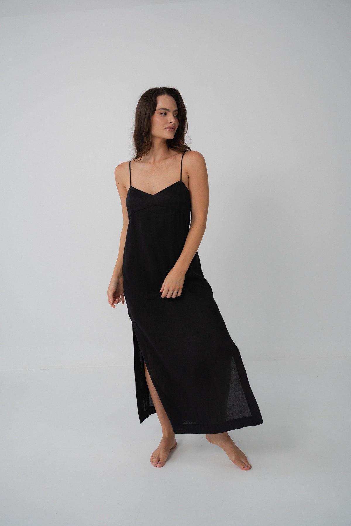 Ally Linen Silk Slip Black