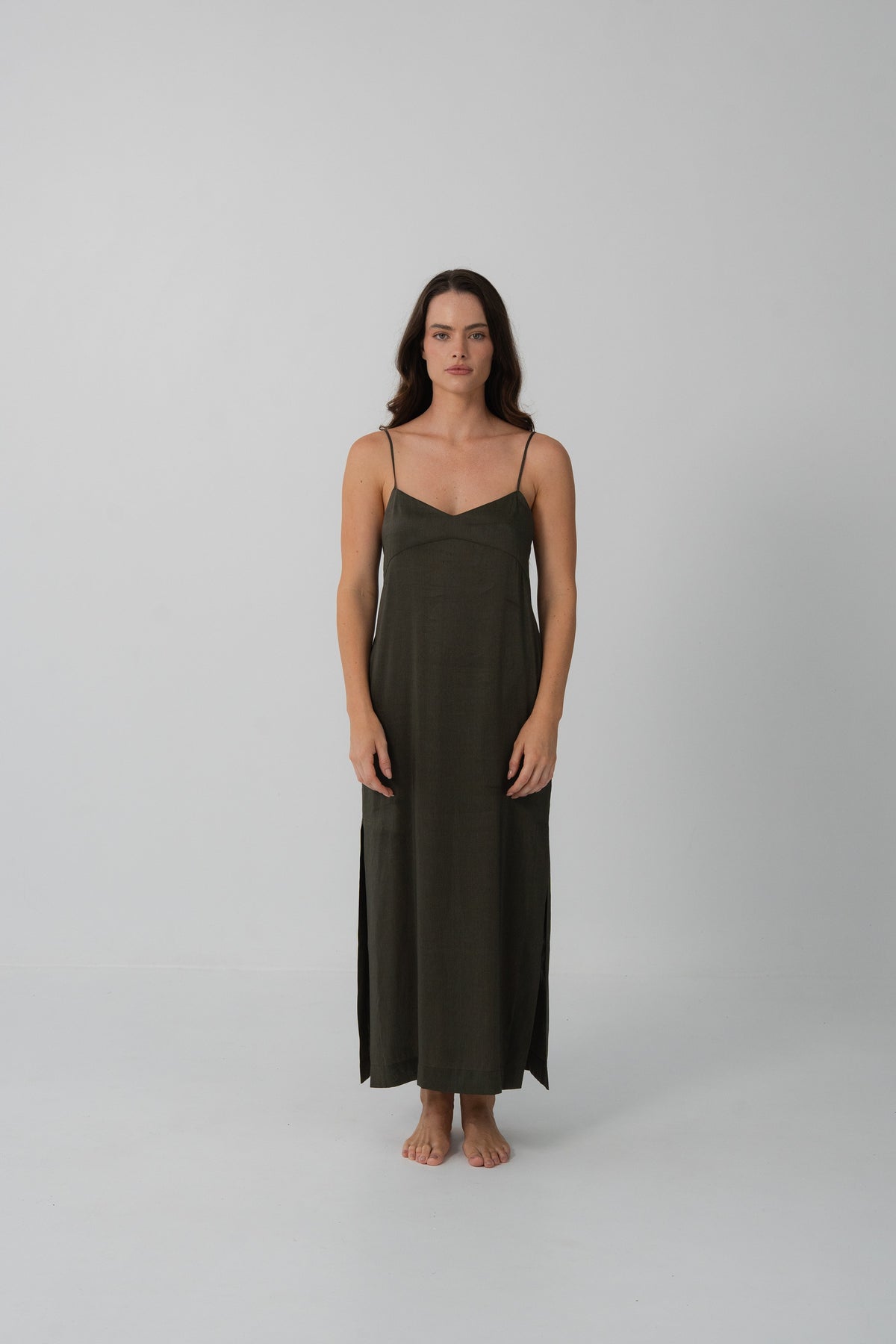 Ally Linen Silk Slip Khaki