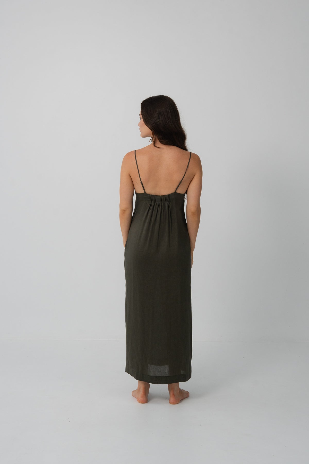 Ally Linen Silk Slip Khaki
