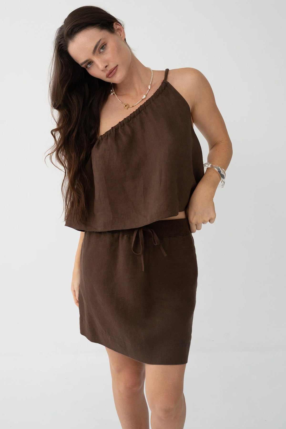 Anelle Linen Skirt Chocolate