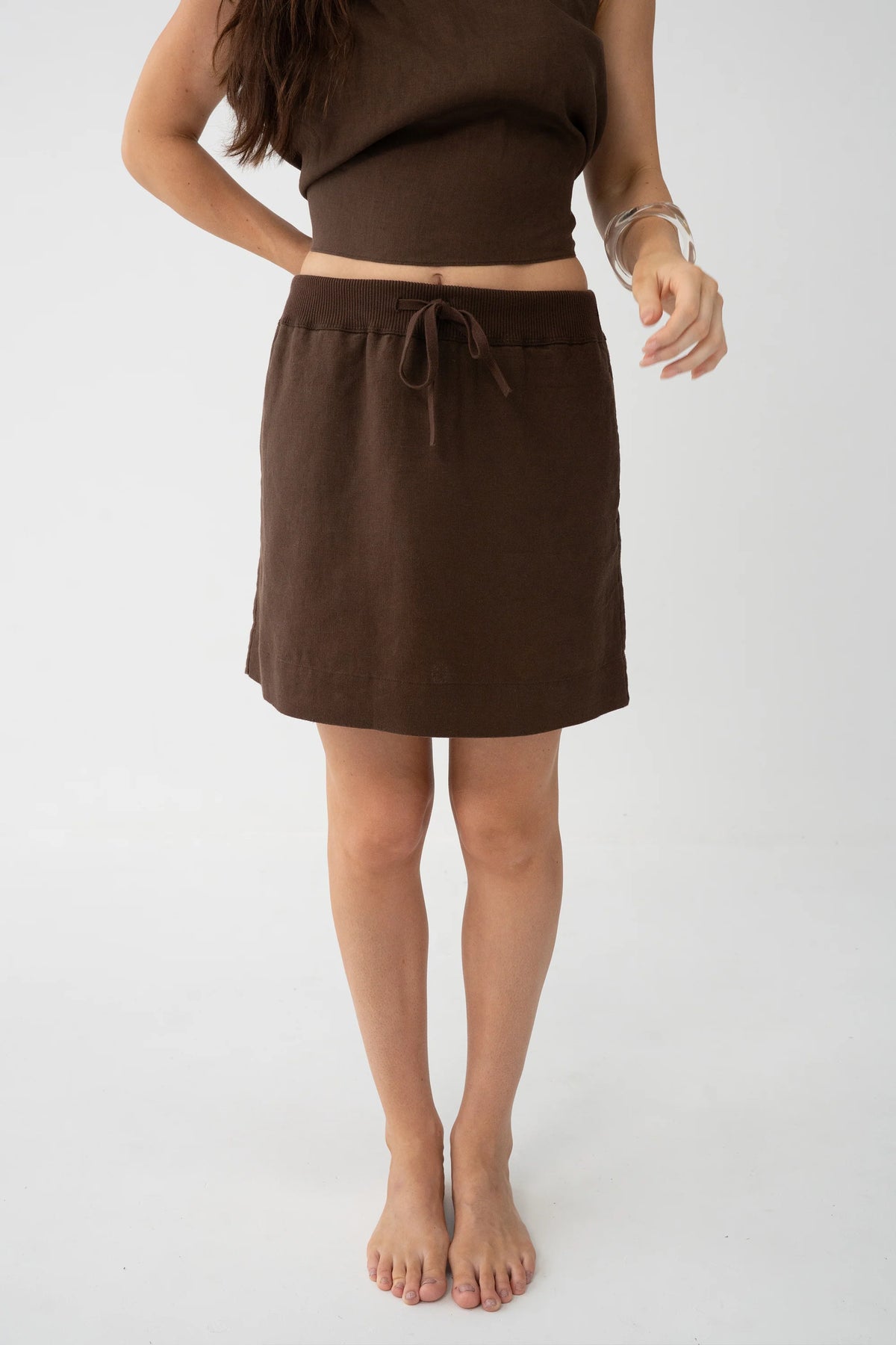 Anelle Linen Skirt Chocolate