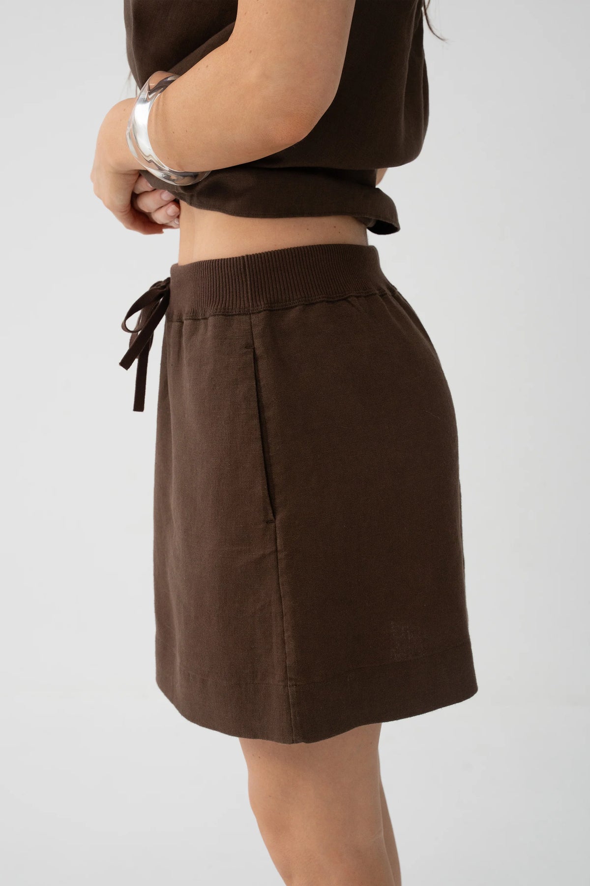 Anelle Linen Skirt Chocolate