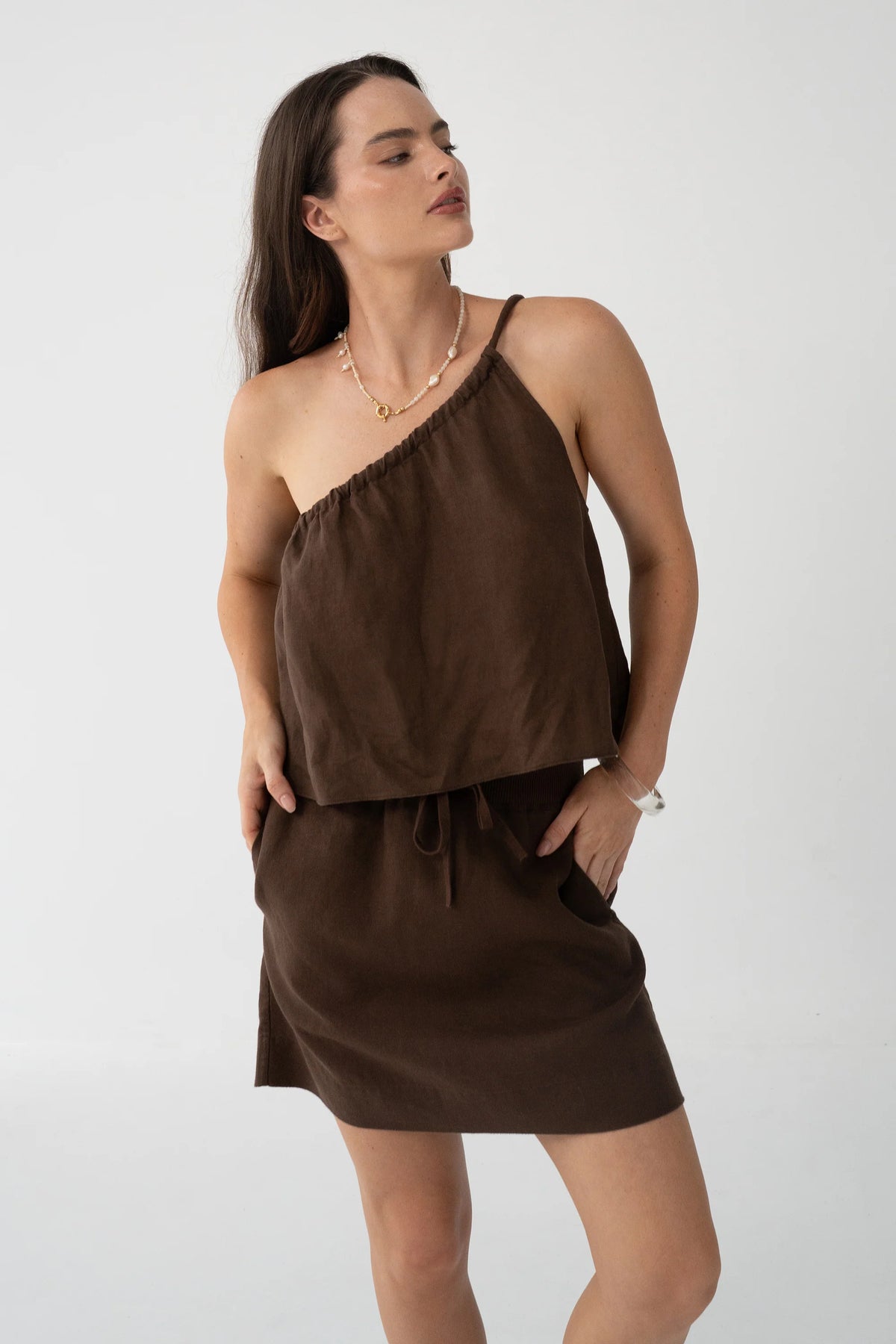Anelle Linen Skirt Chocolate