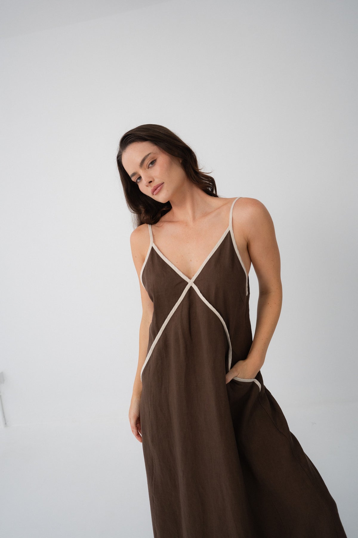 Azalea Linen Dress Chocolate