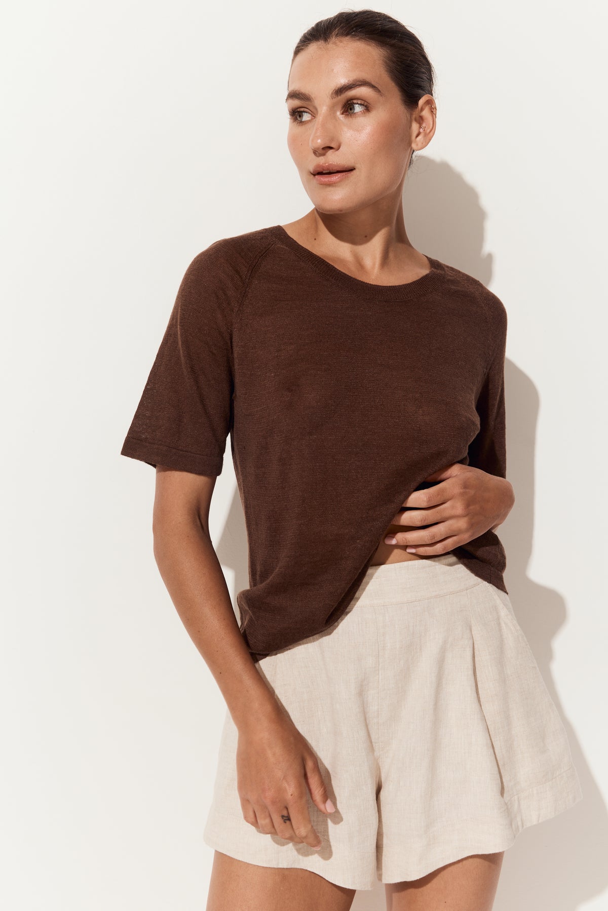 Grace Linen Knit Top Chocolate