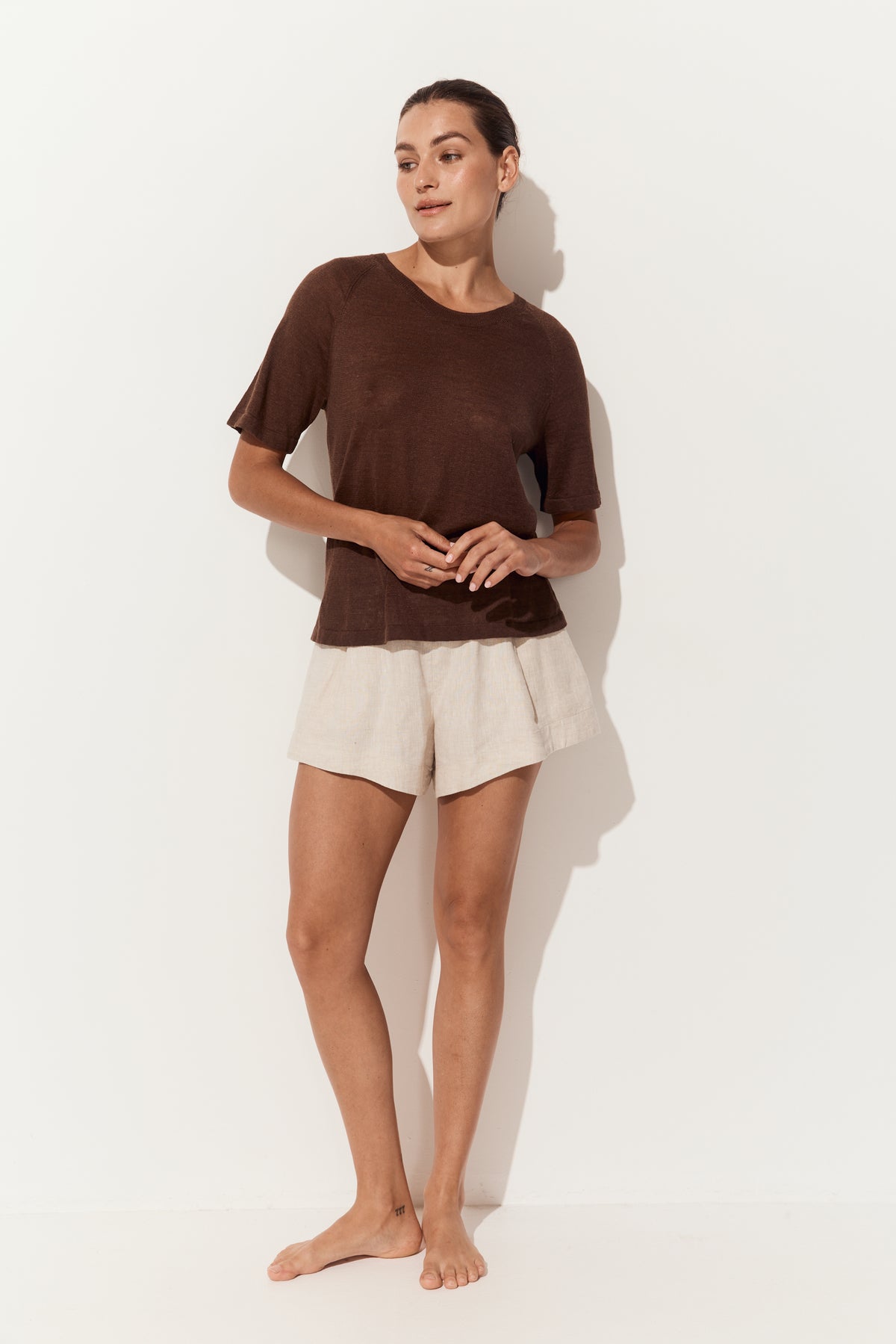 Grace Linen Knit Top Chocolate