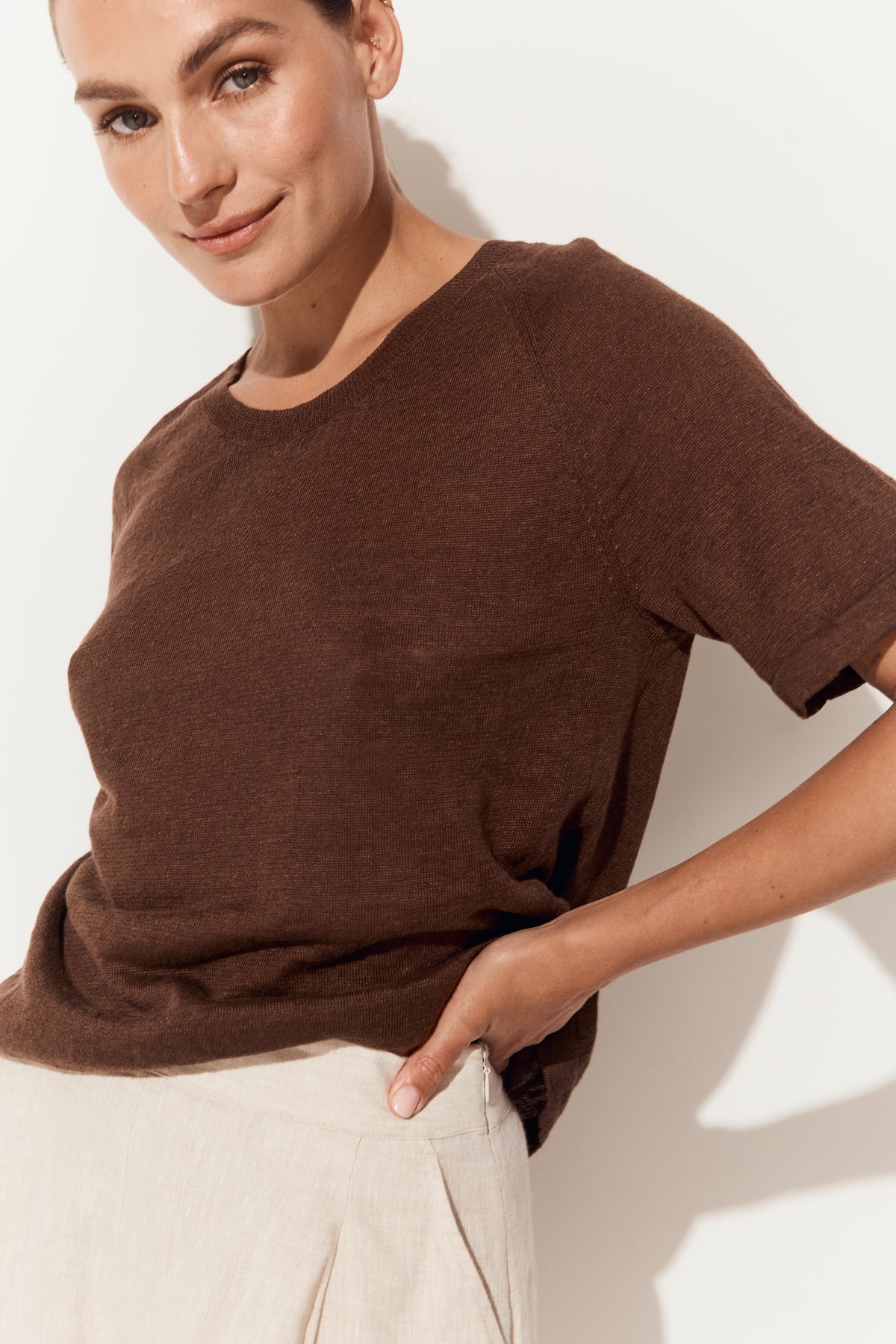 Grace Linen Knit Top Chocolate