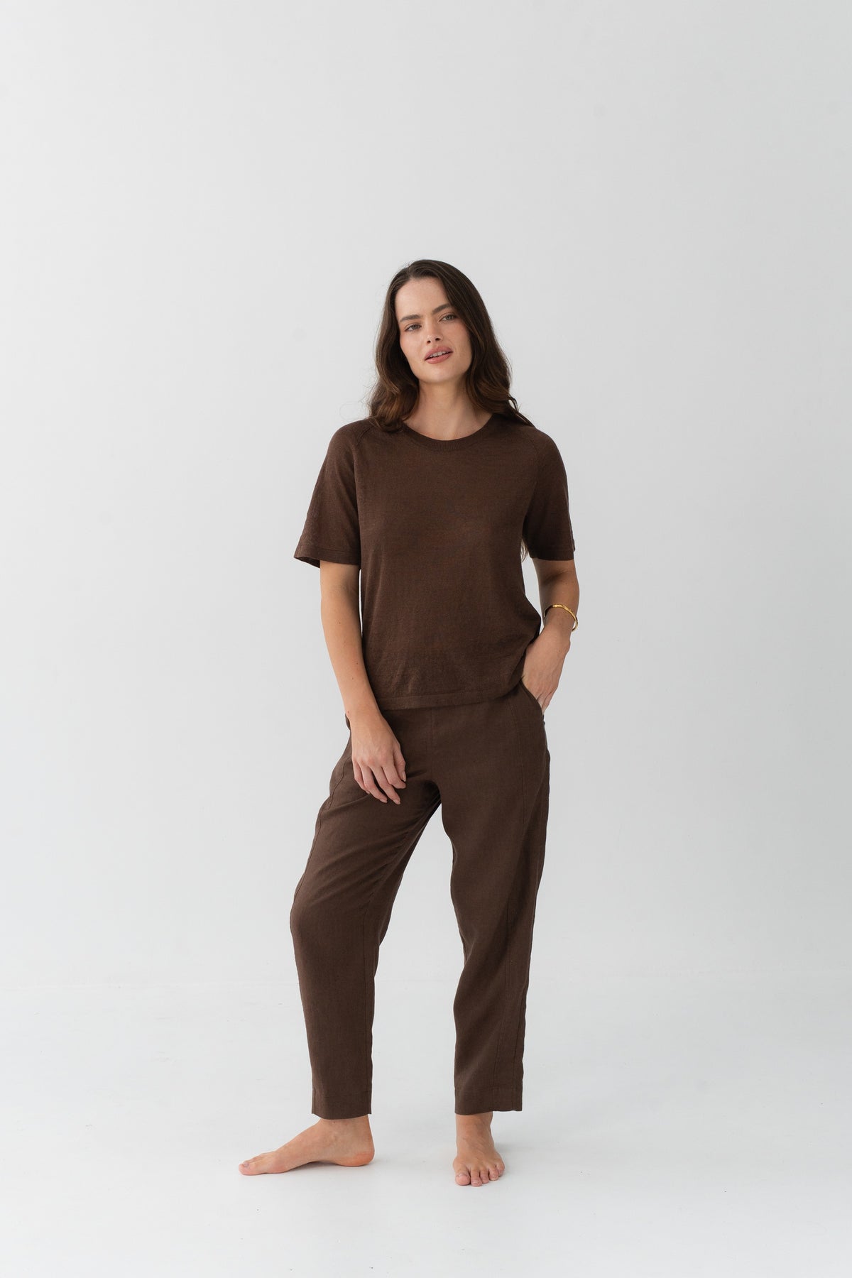 Grace Linen Knit Top Chocolate