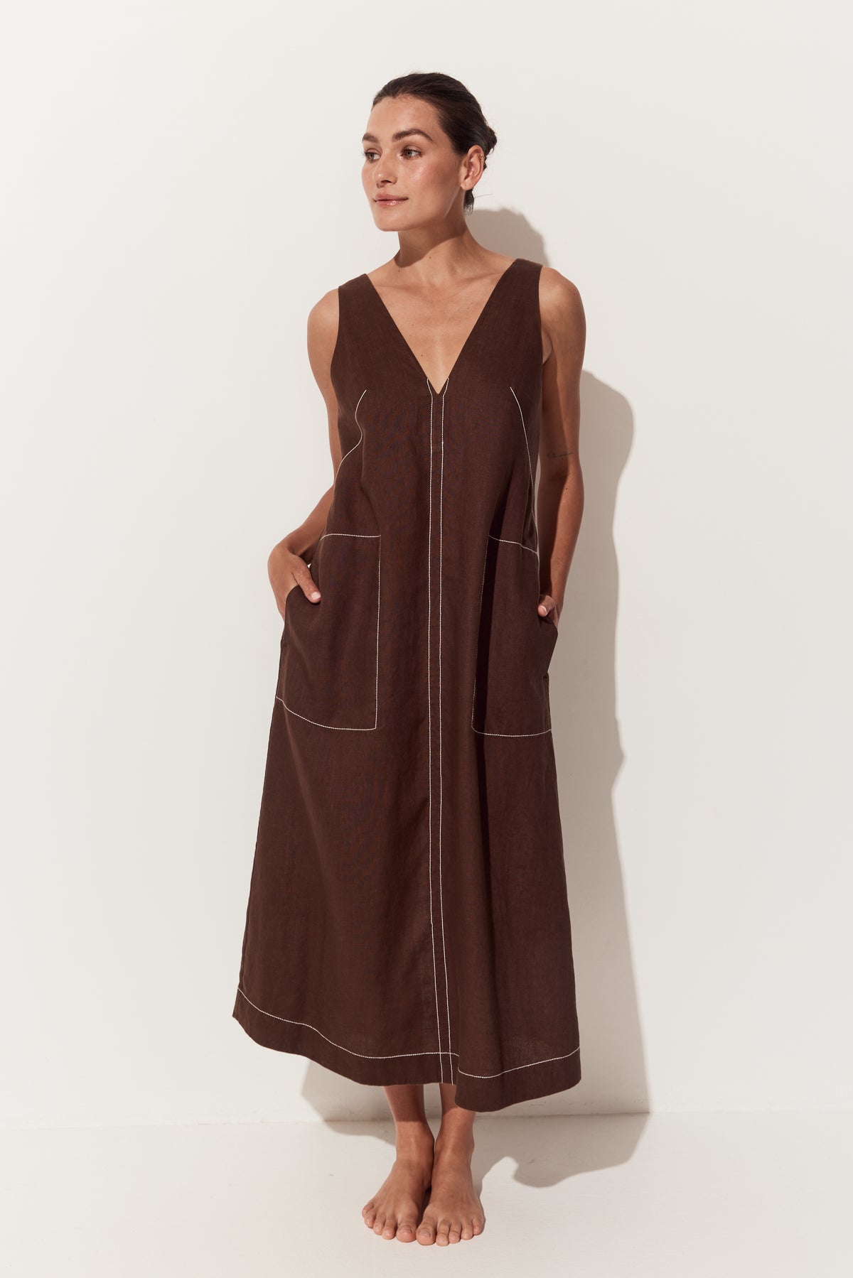 Iris Linen Dress Chocolate