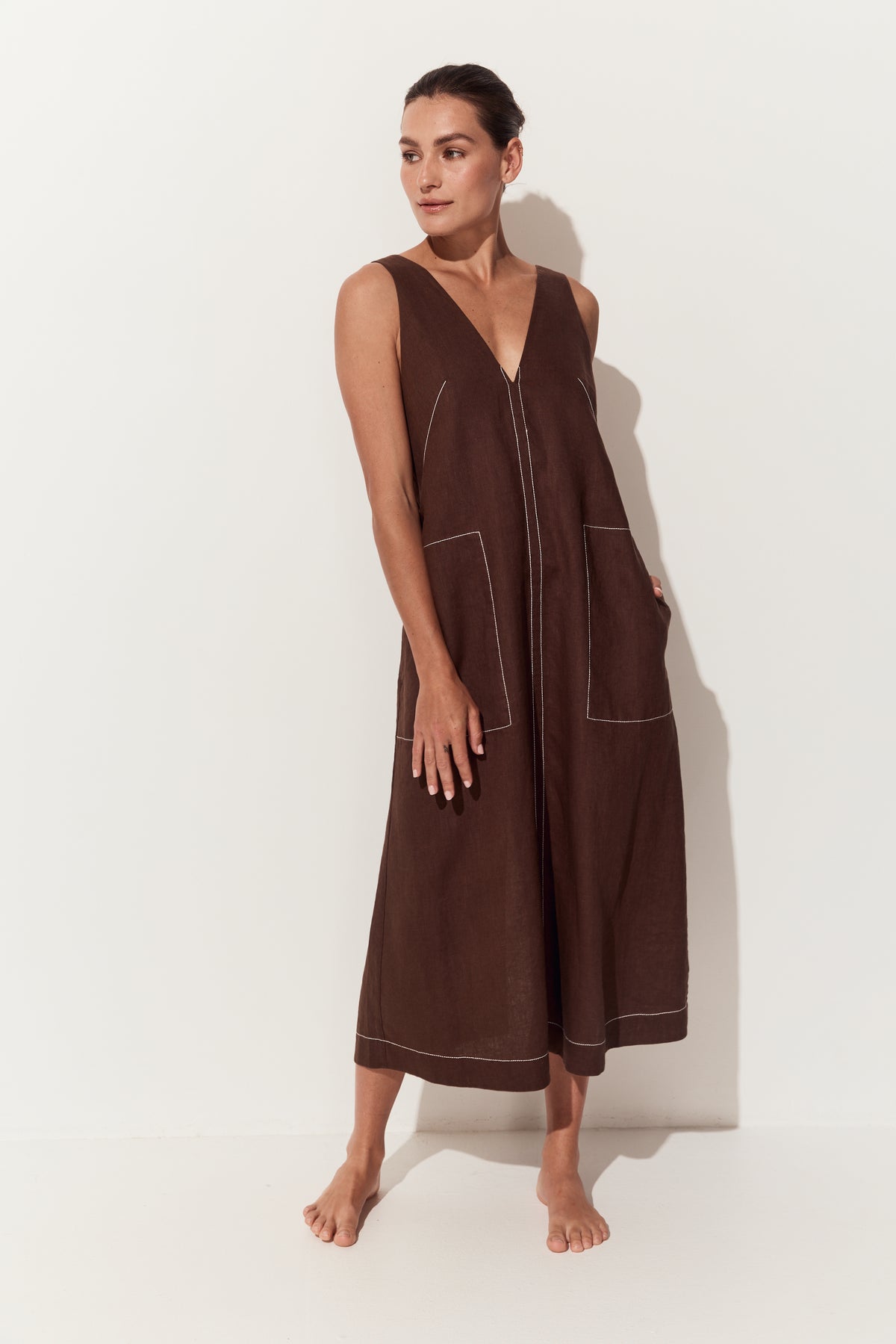 Iris Linen Dress Chocolate