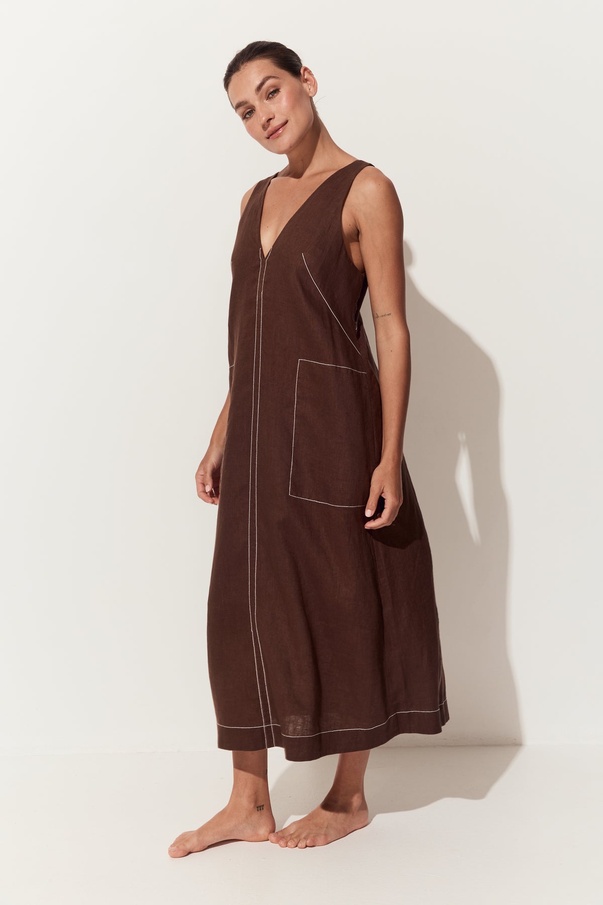 Iris Linen Dress Chocolate