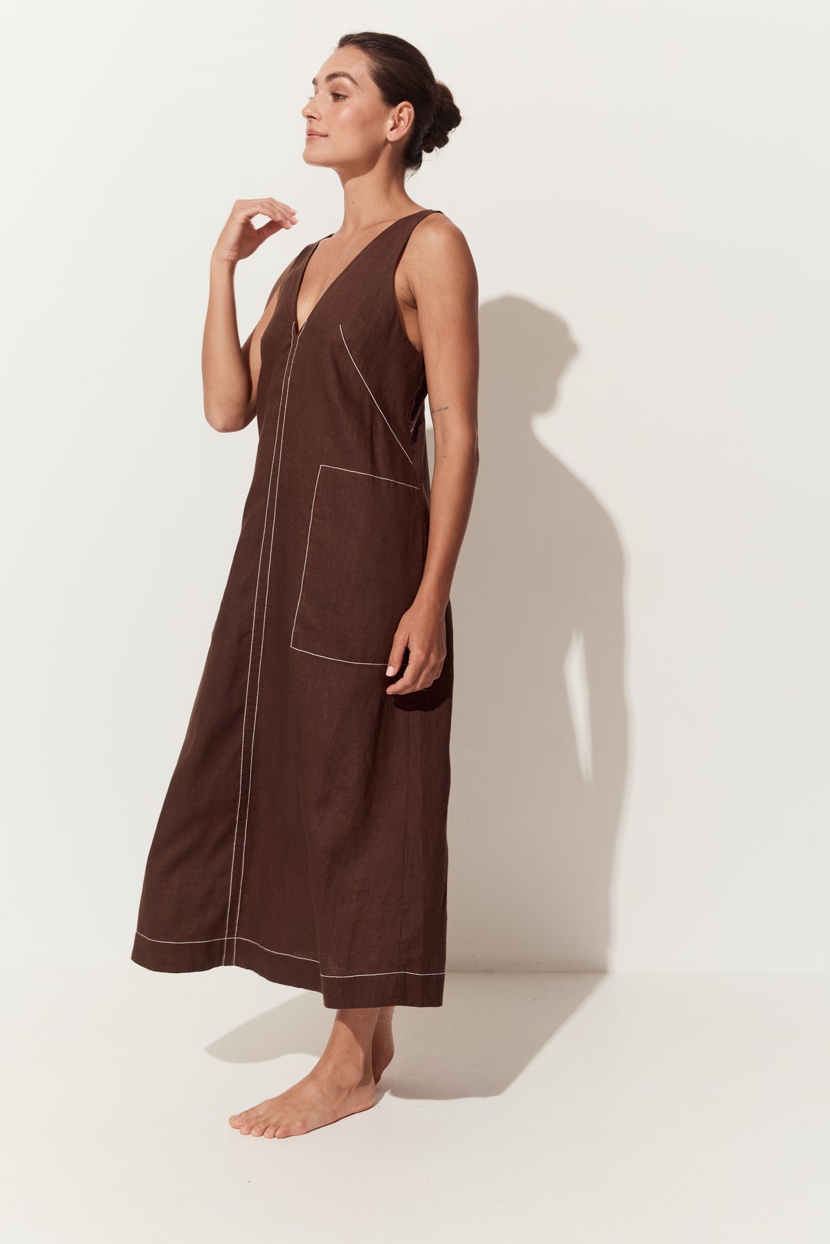 Iris Linen Dress Chocolate