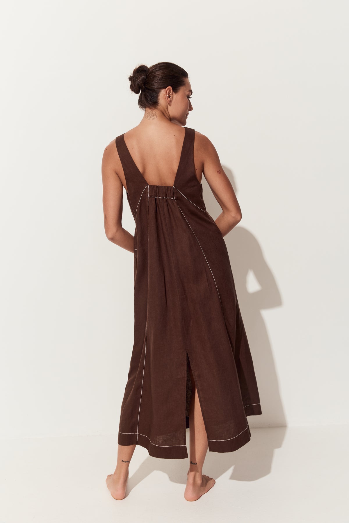 Iris Linen Dress Chocolate